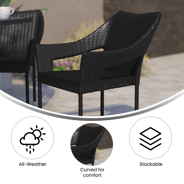 Flash Furniture Black PE Rattan Wicker Patio Dining Chair, 4PK - 4-TT-TT02-BK-GG