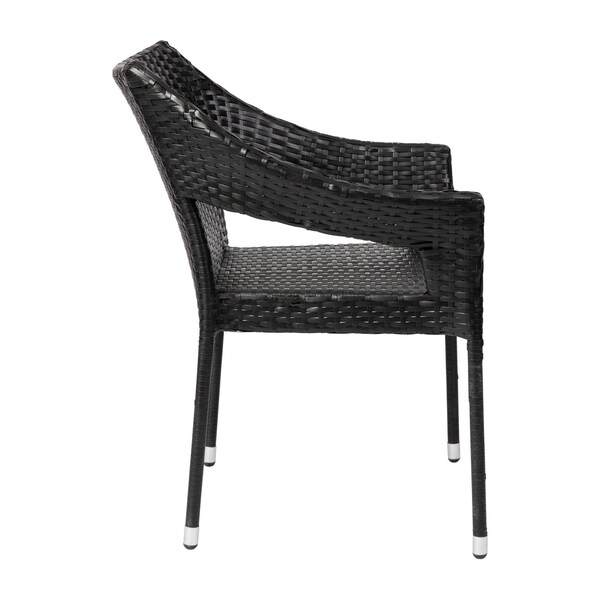 Flash Furniture Black PE Rattan Wicker Patio Dining Chair, 4PK - 4-TT-TT02-BK-GG