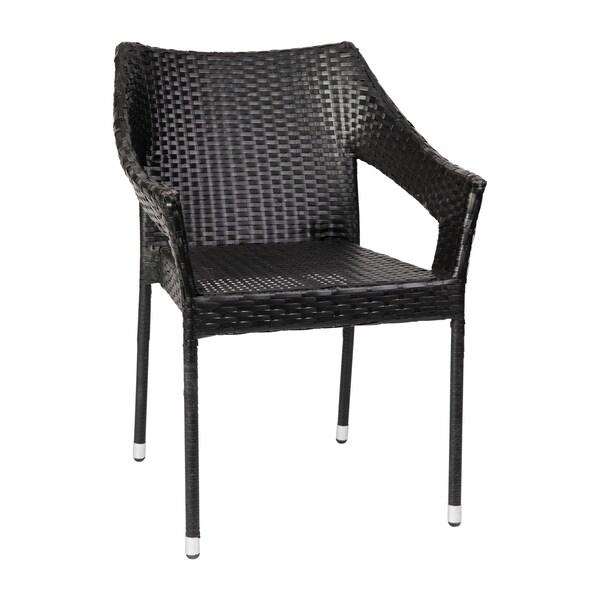 Flash Furniture Black PE Rattan Wicker Patio Dining Chair, 4PK - 4-TT-TT02-BK-GG