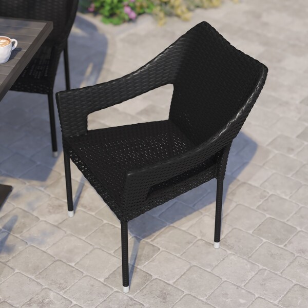Flash Furniture Black PE Rattan Wicker Patio Dining Chair, 4PK - 4-TT-TT02-BK-GG