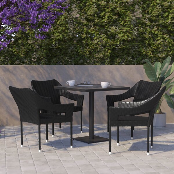 Flash Furniture Black PE Rattan Wicker Patio Dining Chair, 4PK - 4-TT-TT02-BK-GG