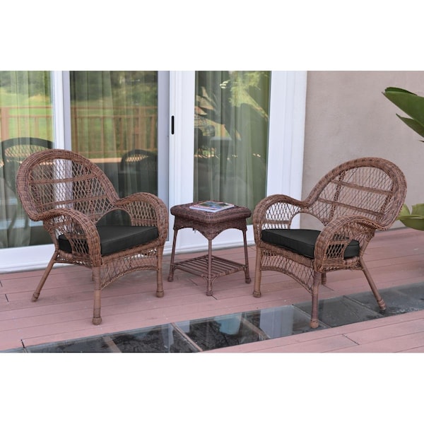 Jeco W00210-2-CES017 3 Piece Santa Maria Honey Wicker Chair Set, Black Cushion - W00210_2-CES017