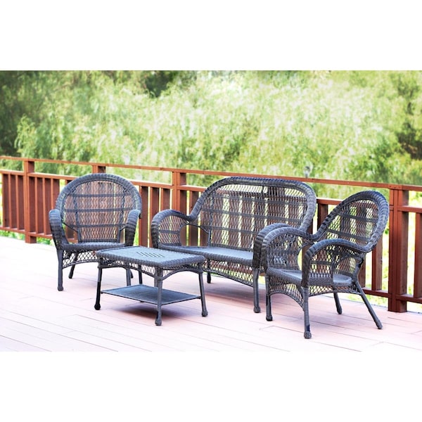 Jeco 4 Piece Santa Maria Espresso Wicker Conversation Set - W00208-G