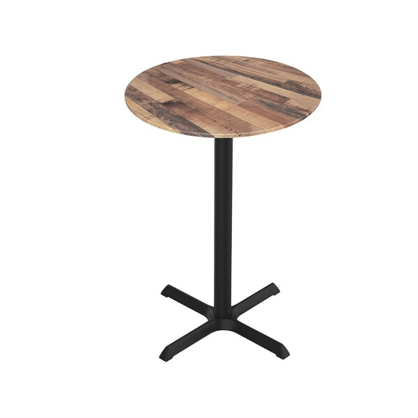 Holland Bar Stool Co 42 Tall OD211 Black Table Base w30x30 Foot and 36 Diameter Rustic Top, IndoorOutdoor - OD211-3042BWODS36RRUSTIC