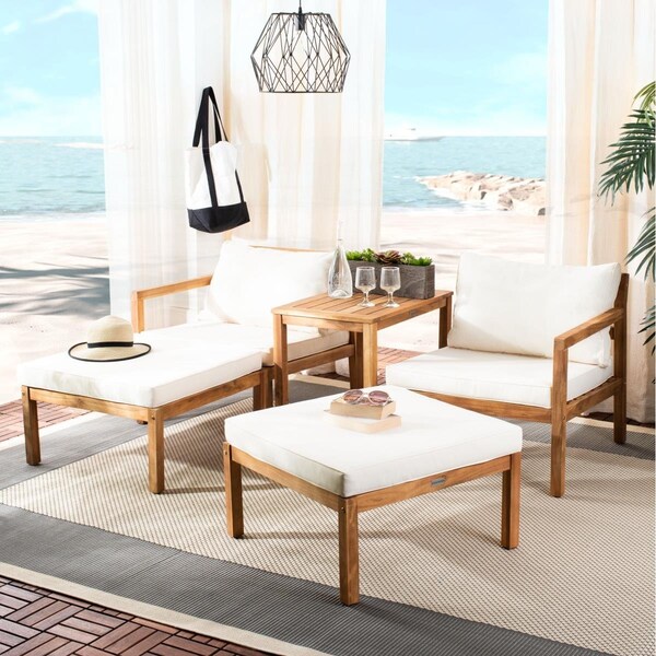 Safavieh Pratia Outdoor Set; Beige & Natural - 5 Piece - PAT6759A