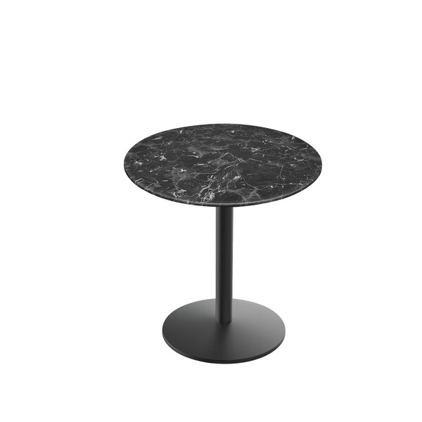 Holland Bar Stool Co 30 Tall OD214 Black Table Base w22 Dia Foot and 36 Dia Black Marble Top, IndoorOutdoor - OD214-2230BWODS36RBM