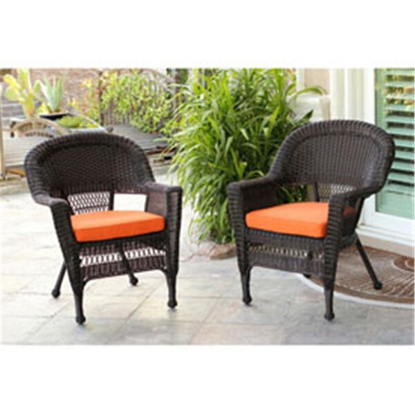 Jeco W00205-4-C-FS016-CS Honey Wicker Chair with Orange Cushion - W00205_4-C-FS016-CS