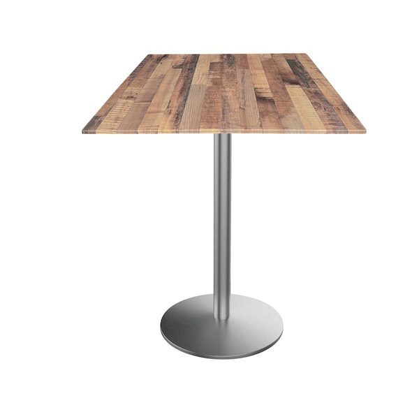 Holland Bar Stool Co 36 Tall OD214 St Steel Table Base w22 Dia foot and 32x32 Square Rustic Top, IndoorOutdoor - OD214-2236SSODS32SQRUSTIC