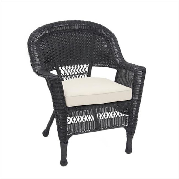 Jeco Jeco W00207-C-FS006 Black Wicker Chair With Tan Cushion - W00207-C-FS006