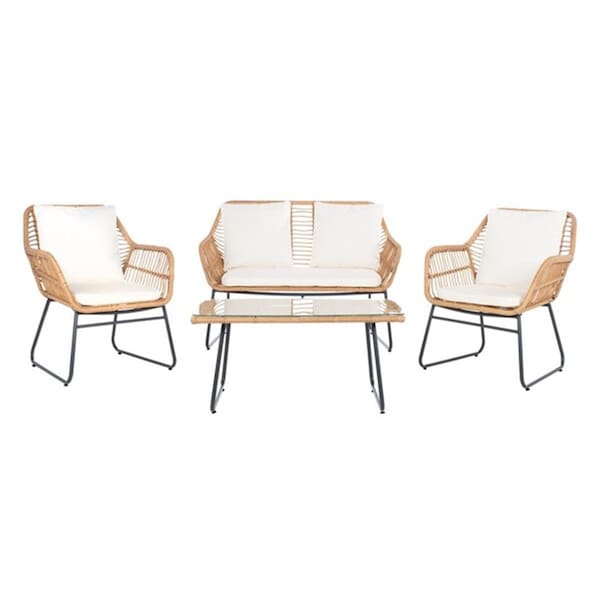 Safavieh Roston Living Set, Natural & White - Box of 2 - 4 Piece - PAT9005A-2BX