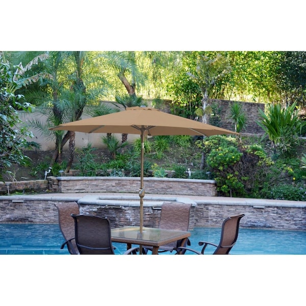 Propation 9 ft. Aluminum Patio Market Umbrella Tilt with Crank - Brown Fabric & Bronze Pole - PR3002330