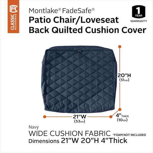 Classic Accessories Montlake Quilted Cushion Slipcover, Navy, 21"x20"x4" - 60-486-015501-RT