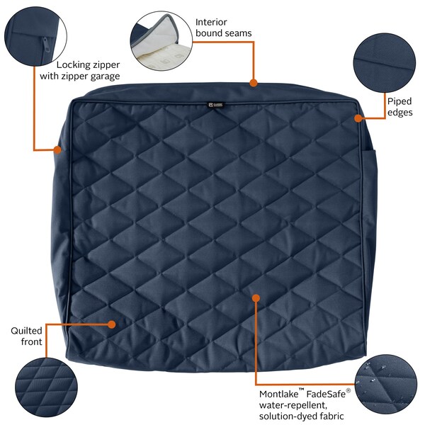 Classic Accessories Montlake Quilted Cushion Slipcover, Navy, 21"x20"x4" - 60-486-015501-RT