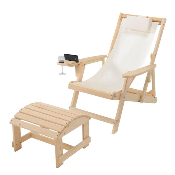 Bold Fontier Romantic Collection Canvas Sling Chair with Cup and Wine Holder and Ottoman - BO3276132