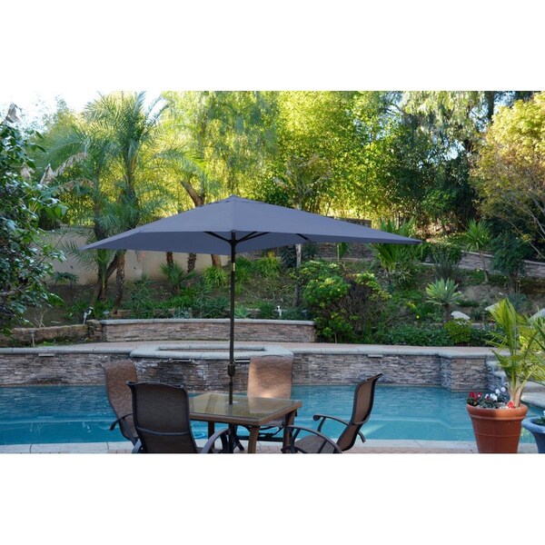 Propation 6.5 x 10 ft. Aluminum Patio Market Umbrella Tilt with Crank - Blue Fabric & Black Pole - PR1081274
