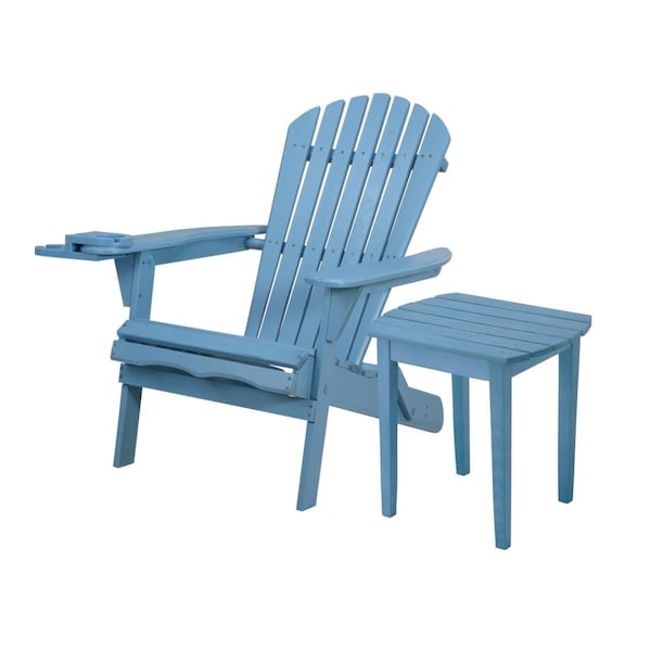 Bold Fontier 35 x 32 x 28 in. Foldable Chair with Cup Holder & End Table, Sky Blue - BO3283172