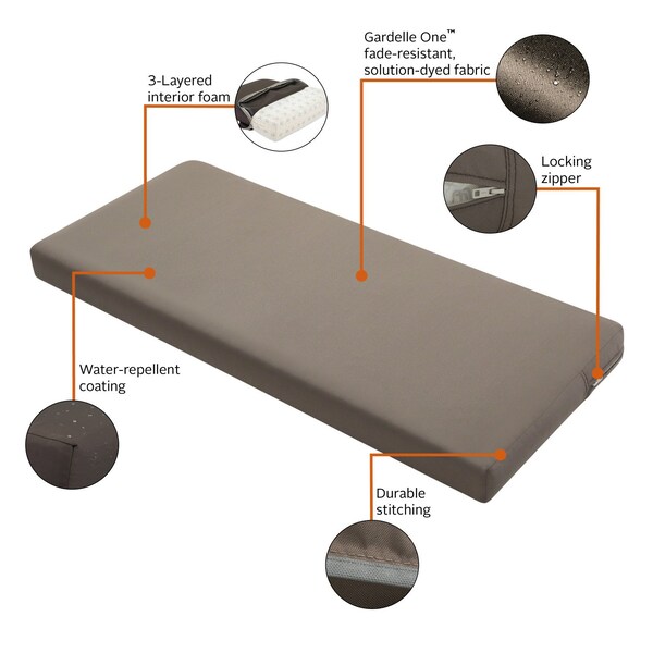 Classic Accessories Ravenna Bench Cushion, Dark Taupe, 48"x18"x3" - 62-015-TAUPE-EC