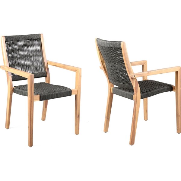Tento Campait 22.5 in. Madsen Outdoor Patio Charcoal Rope Arm Teak Chair - Set of 2 - TE3319140