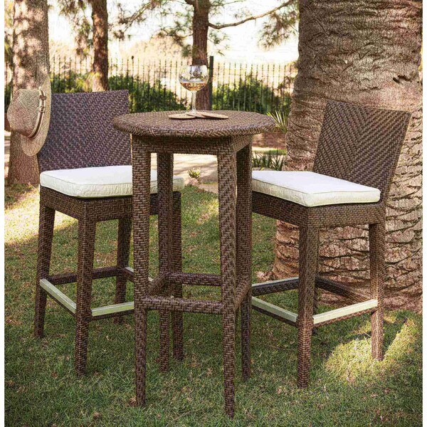 Hospitality Rattan Patio Soho 3-Piece Pub & Barstool Set with Cushions - 903-6185-JBP-3PP-CUSH