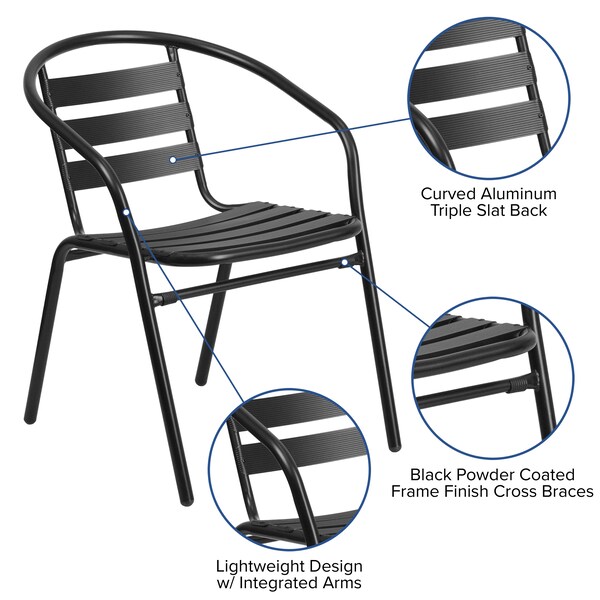 Flash Furniture Lila 27.5in Black Square Aluminum Indoor-Outdoor Table Set with 4 Black Slat Back Chairs - TLH-ALUM-28SQ-017BK4-GG