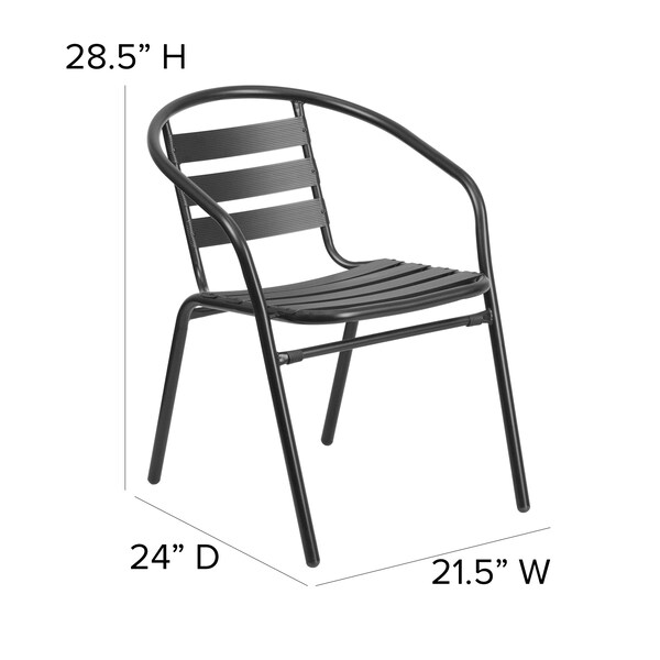 Flash Furniture Lila 27.5in Black Square Aluminum Indoor-Outdoor Table Set with 4 Black Slat Back Chairs - TLH-ALUM-28SQ-017BK4-GG
