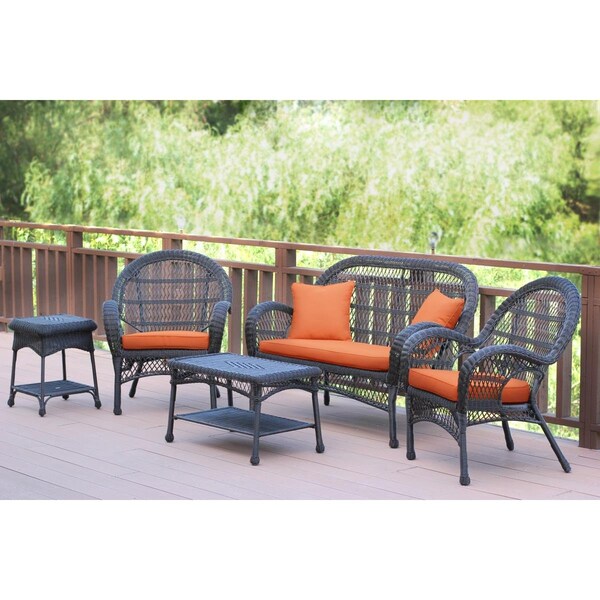 Propation 5 Piece Santa Maria Espresso Wicker Conversation Set, Brick Orange Cushion - PR1081360