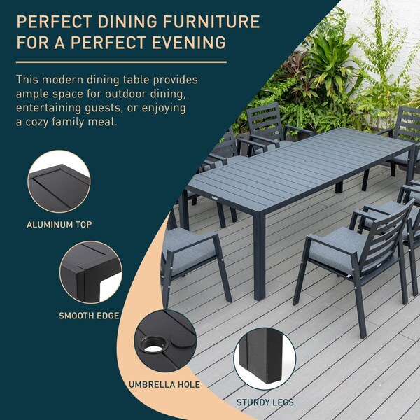 Leisuremod Chelsea Aluminum Outdoor 87in Dining Table, Black - CT87BL