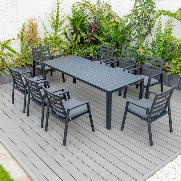 Leisuremod Chelsea Aluminum Outdoor 87in Dining Table, Black - CT87BL