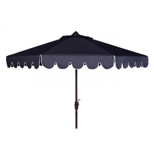Safavieh 9 ft. Venice Single Scallop Crank Outdoor Push Button Tilt Umbrella; Navy & White - PAT8010A