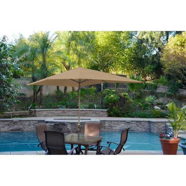 Propation 6.5 x 10 ft. Aluminum Patio Market Umbrella Tilt with Crank - Brown Fabric & Bronze Pole - PR1081278
