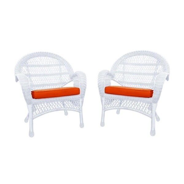 Jeco W00209-C-4-FS016-CS White Wicker Chair with Orange Cushion, 4PK - W00209-C_4-FS016-CS