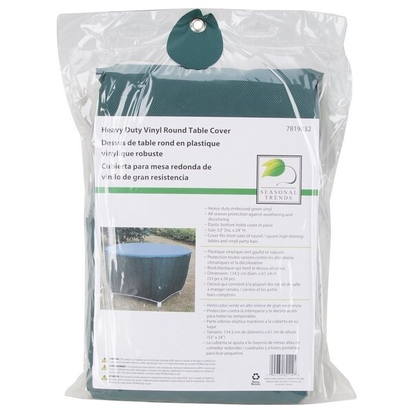 Seasonal Trends Table Cover, 53 in L, 53 in W, 24 in H, Vinyl, Green - CVRA-RT-D