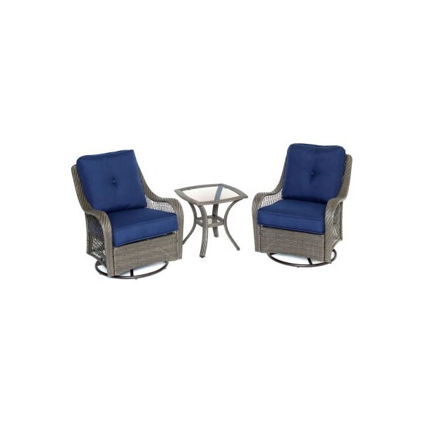 Almo Fulfillment Services Hanover Orleans 3 Piece Swivel Rocking Chat Set, Navy Blue/Gray - ORLEANS3PCSW-G-NVY