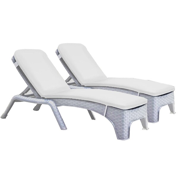 Rainbow Outdoor Roma Set of 2 Chaise Lounger w/cushion-White - RBO-ROMA-WHT-2CL-CUSH-CRM