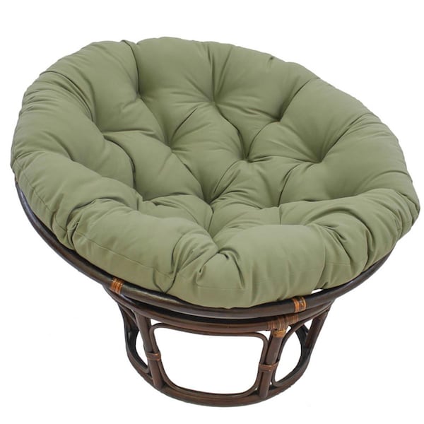 International Caravan 42 in. Rattan Papasan Chair with Solid Twill Cushion, Sage - 3312-TW-SG
