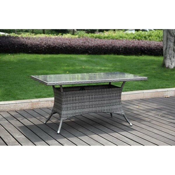 Hospitality Rattan Patio Ultra 7-Piece Woven Armchair Dining Set with Cushions - 890-1130-GRY-7DA-CUSH
