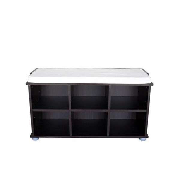 Proman Products Proman Product SH16755 Kendal 6-Cell Espresso; White Cushion Shoe Bench - SH16755
