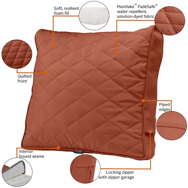 Classic Accessories Montlake FadeSafe Patio Chair/Loveseat Back Quilted Cushion, 25x22x4 Inch, Spice - 62-064-QSPICE-EC