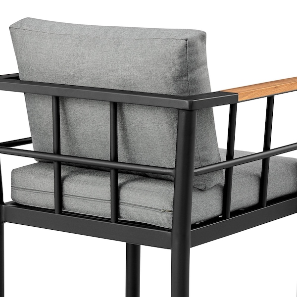 Armen Living Wiglaf Outdoor Patio Bar Stool in Aluminum and Teak with Gray Cushions - 840254333055