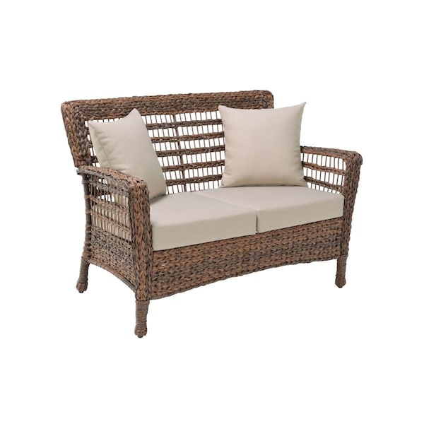 W Unlimited Modern Concept Faux Sea Grass Resin Rattan Patio Loveseat Chair; Dark Brown - SW1716S