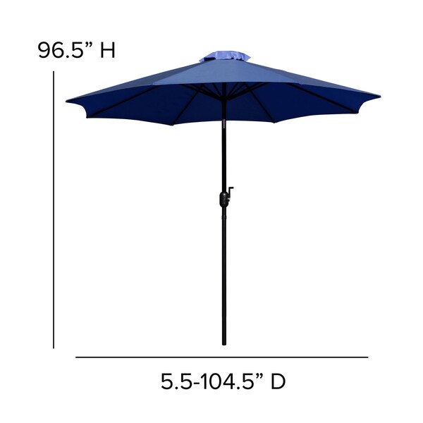 Flash Furniture Faux Teak 35" Table-Navy Umbrella-Base-4 Chairs - XU-DG-810060364-UB19BNV-GG