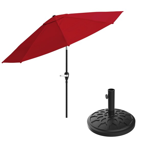 Pure Garden 10-Foot Outdoor Tilting Patio Umbrella and Base, Red - 50-100-RB