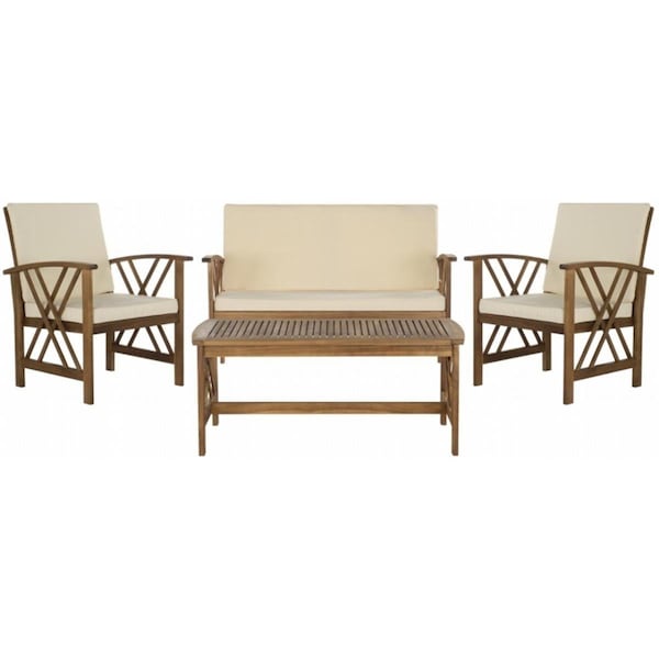 Safavieh Fontana 4 Piece Outdoor Set- Teak Look and Beige - PAT7008A