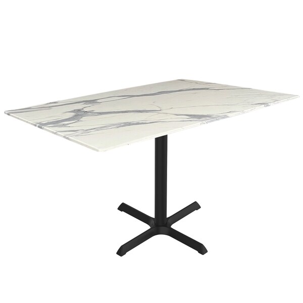 Holland Bar Stool Co 30 Tall OD211 Black Table Base w30x30 foot and 32x48 White Marble Top, IndoorOutdoor - OD211-3030BWODS3248WM