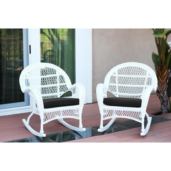 Propation W00209-R-2-FS017-CS White Wicker Rocker Chair with Black Cushion - PR1081392
