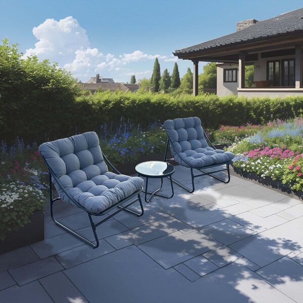Deko Living Outdoor Modular Bistro Set with Gray Cushion Chairs, Round Coffee Table - COP20311