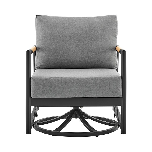 Armen Living Royal and Tiffany 3 Piece Outdoor Patio Swivel Seating Set in Black Aluminum with Teak Wood - 840254332614