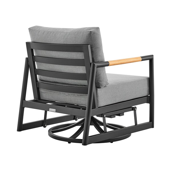 Armen Living Royal and Tiffany 3 Piece Outdoor Patio Swivel Seating Set in Black Aluminum with Teak Wood - 840254332614