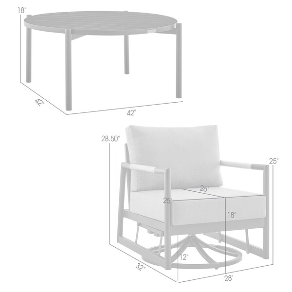 Armen Living Royal and Tiffany 3 Piece Outdoor Patio Swivel Seating Set in Black Aluminum with Teak Wood - 840254332614