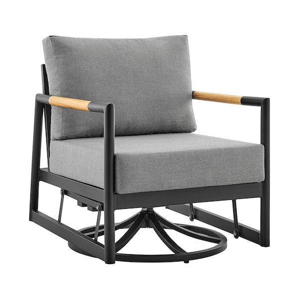 Armen Living Royal and Tiffany 3 Piece Outdoor Patio Swivel Seating Set in Black Aluminum with Teak Wood - 840254332614
